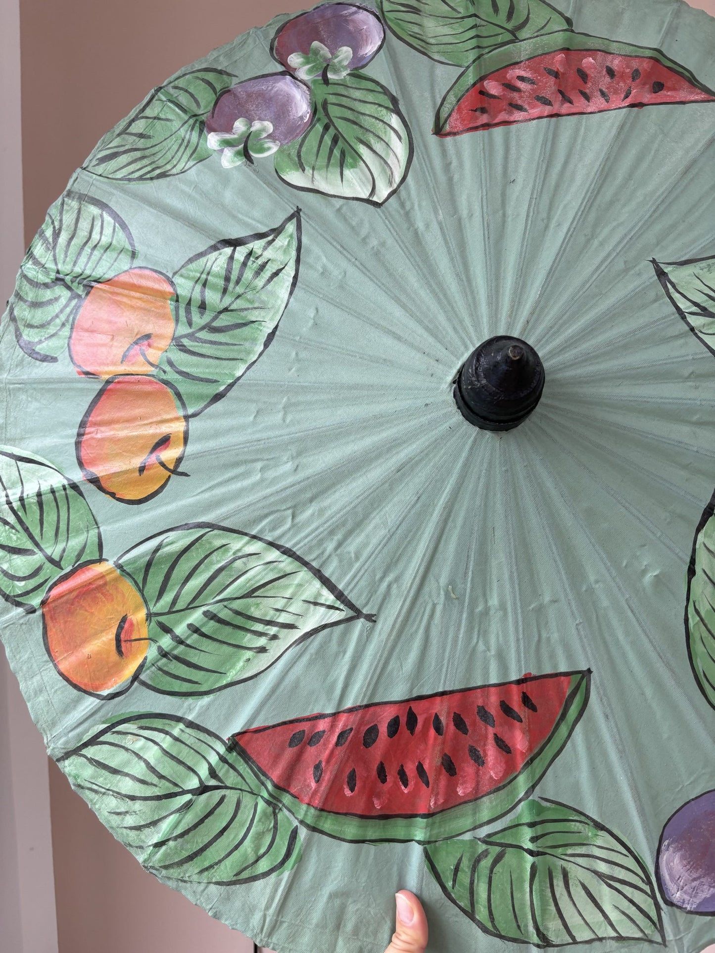 Vintage handmade paper and wood fruit pattern umbrella
