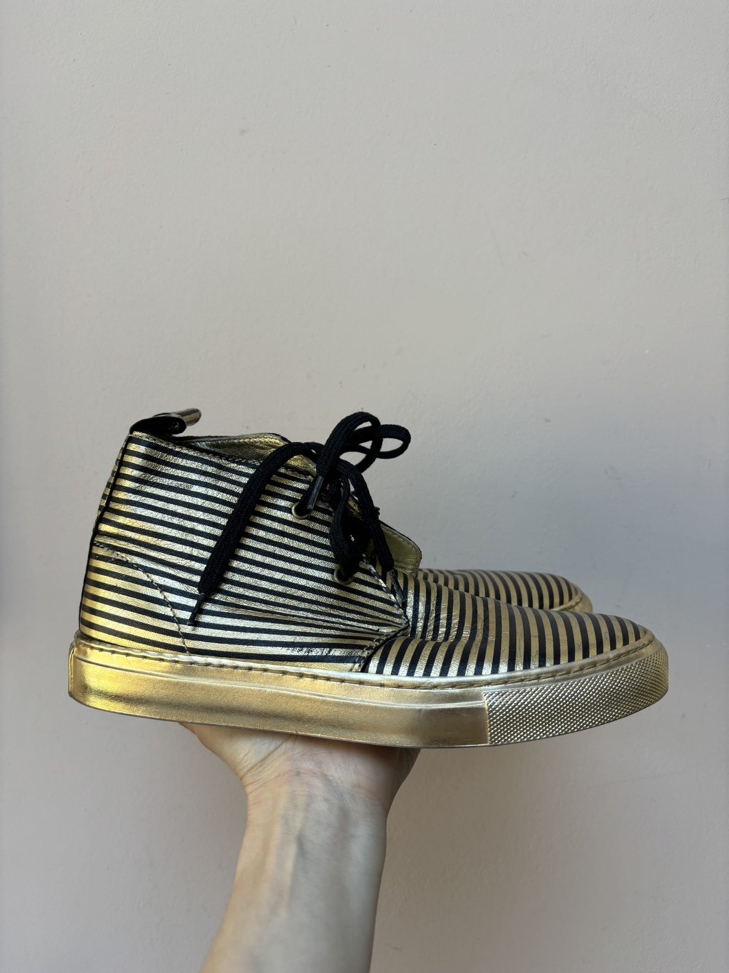 Sonia Rykiel gold black leather boots size UK4.5