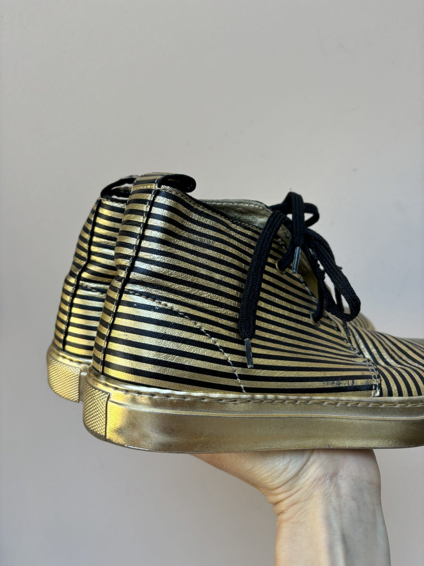 Sonia Rykiel gold black leather boots size UK4.5