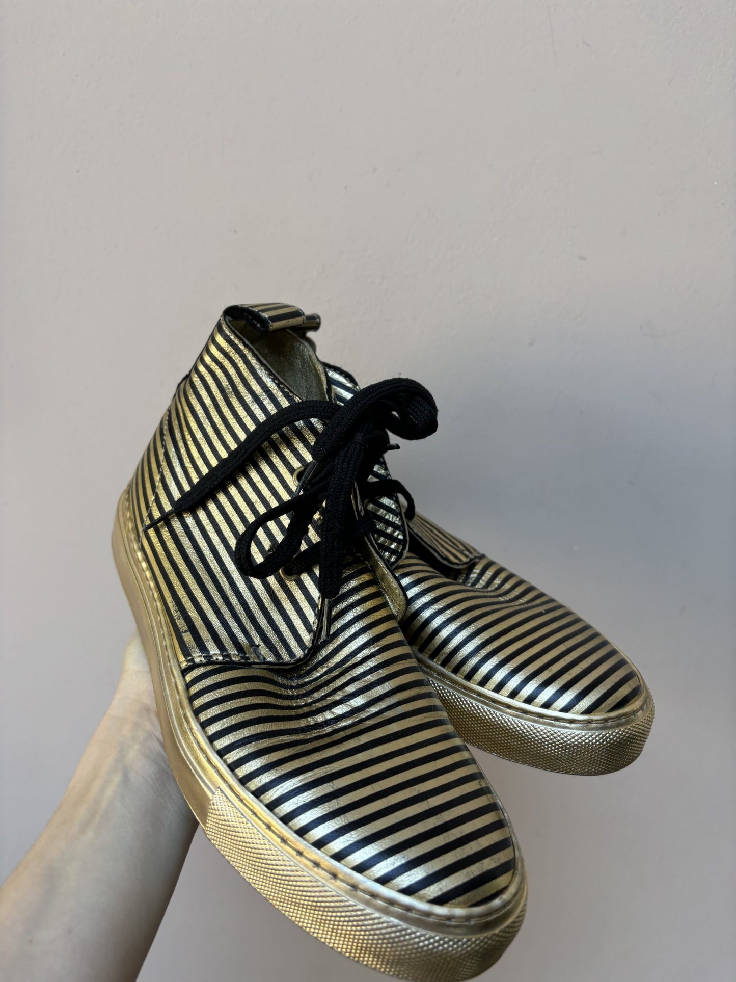 Sonia Rykiel gold black leather boots size UK4.5