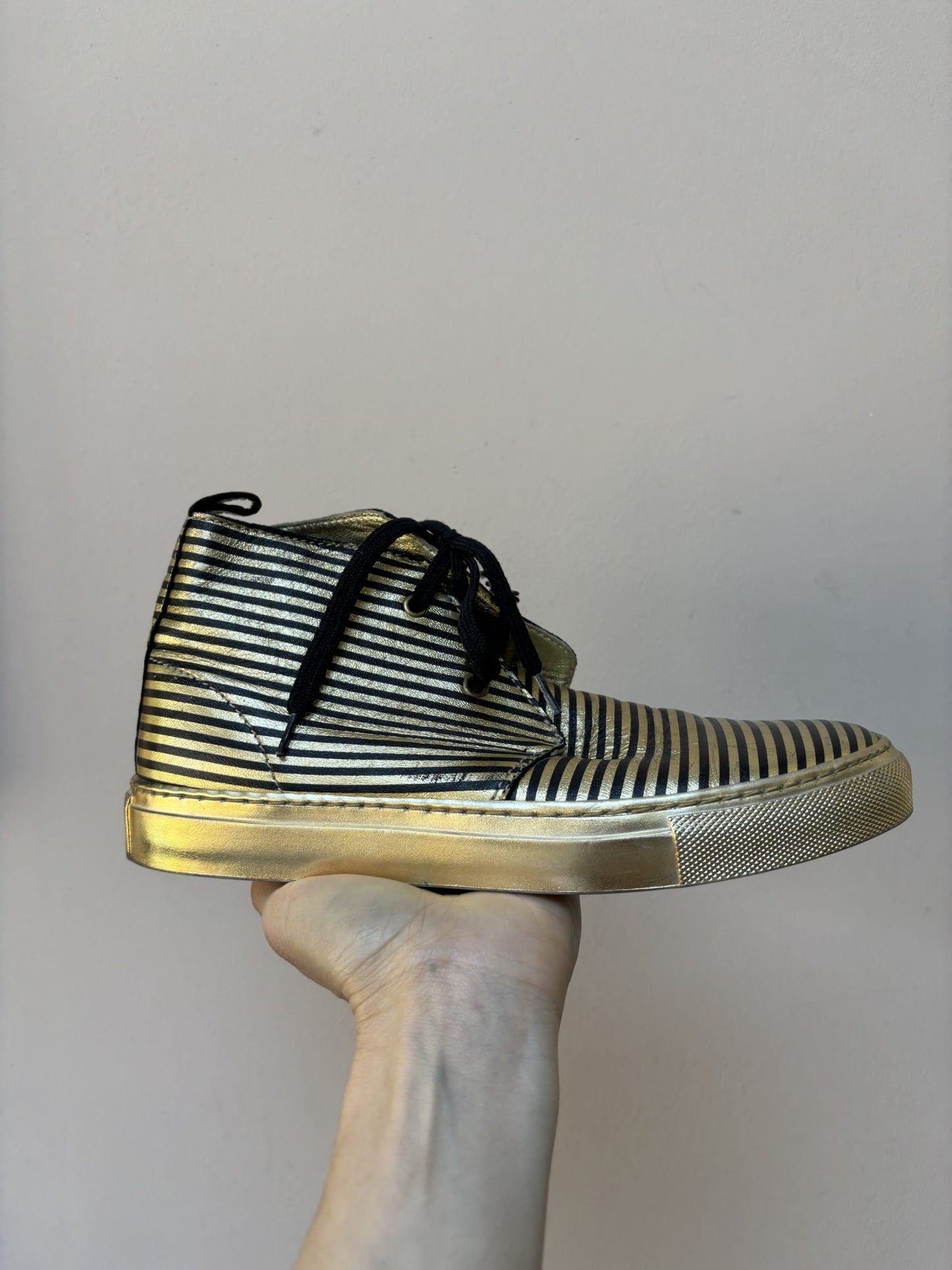 Sonia Rykiel gold black leather boots size UK4.5