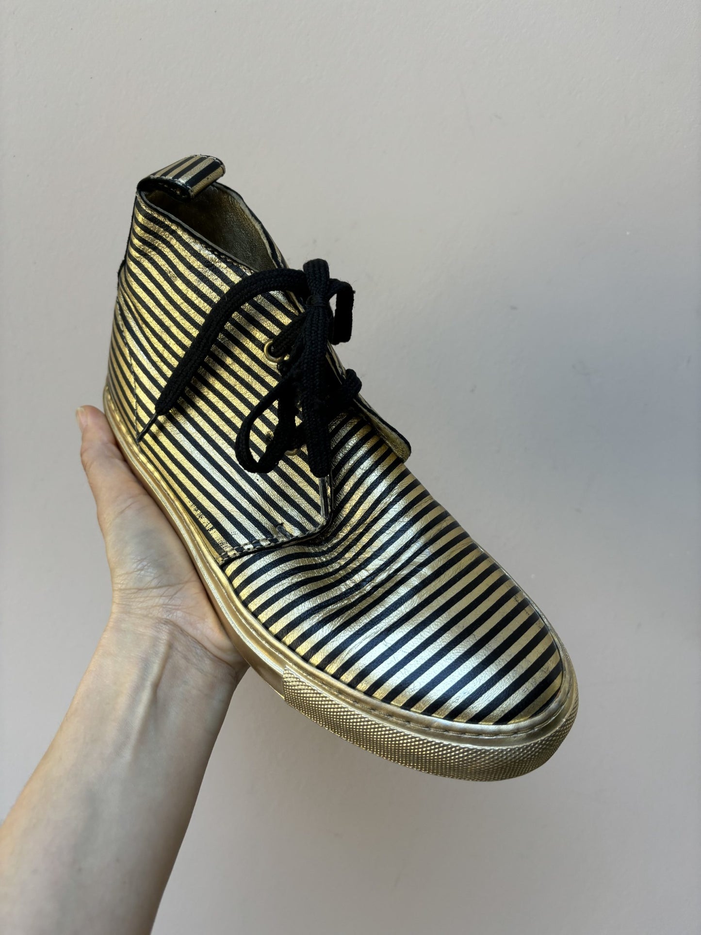 Sonia Rykiel gold black leather boots size UK4.5