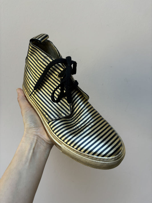 Sonia Rykiel gold black leather boots size UK4.5