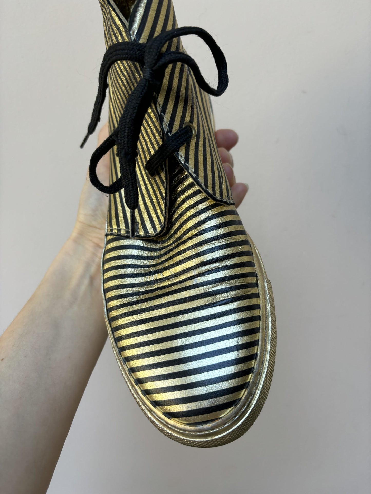 Sonia Rykiel gold black leather boots size UK4.5