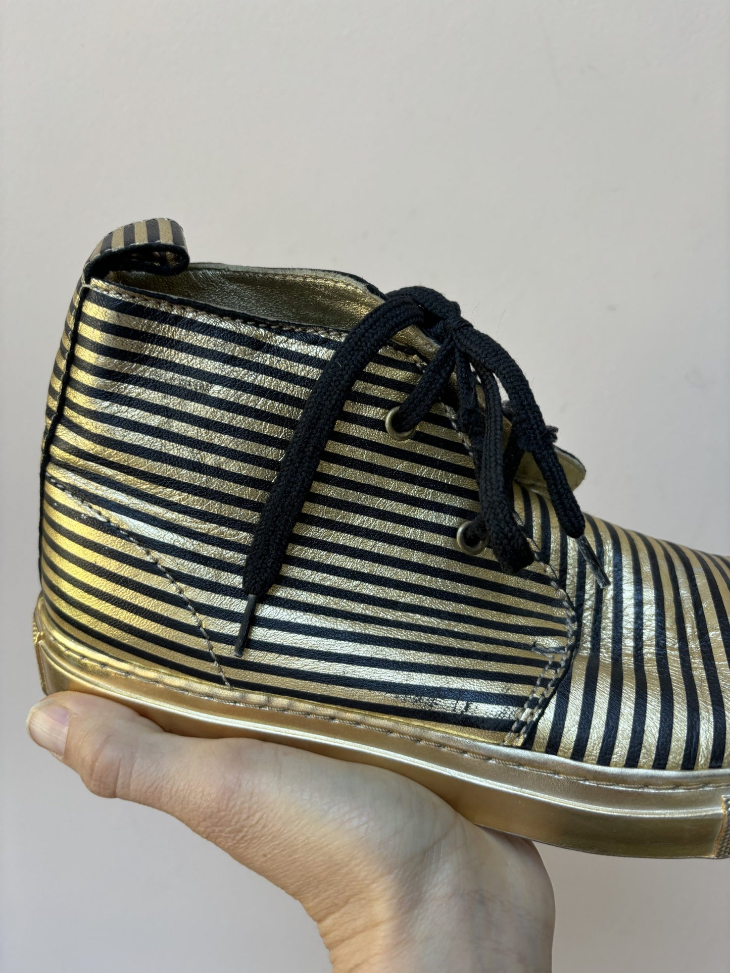 Sonia Rykiel gold black leather boots size UK4.5