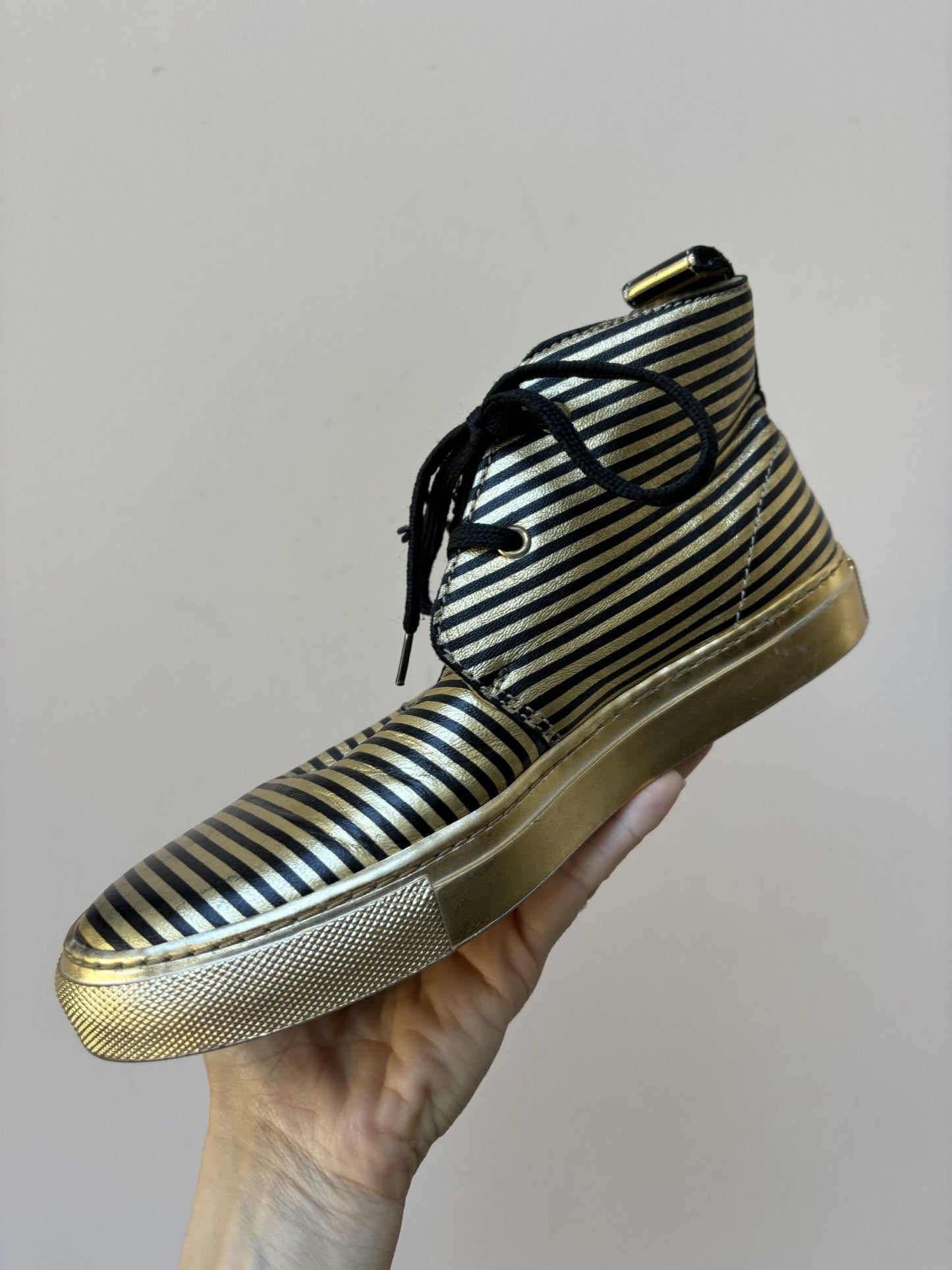 Sonia Rykiel gold black leather boots size UK4.5