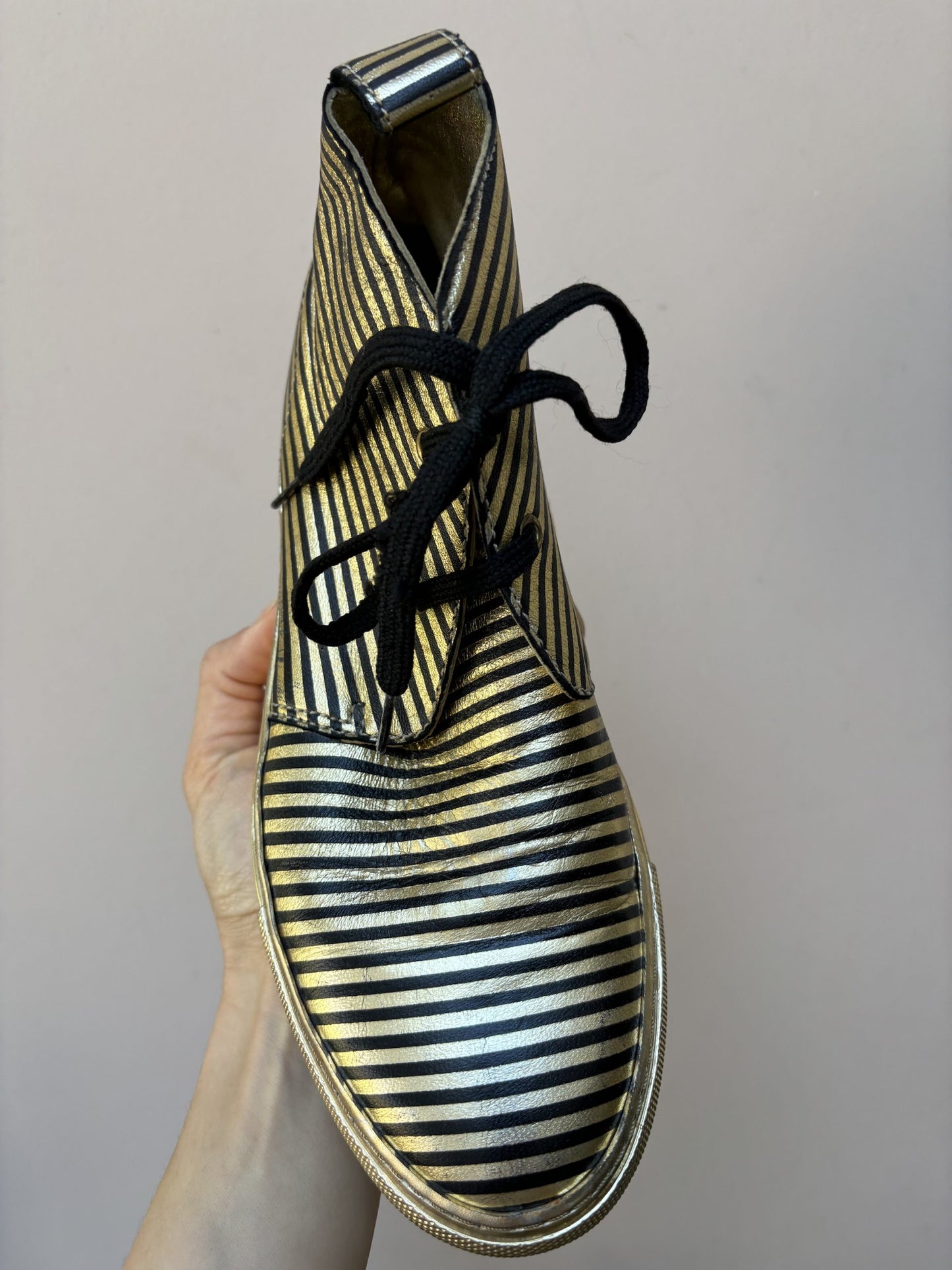 Sonia Rykiel gold black leather boots size UK4.5