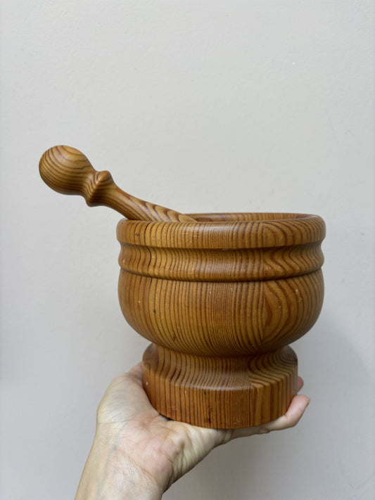 Large vintage French wooden pestle and mortar