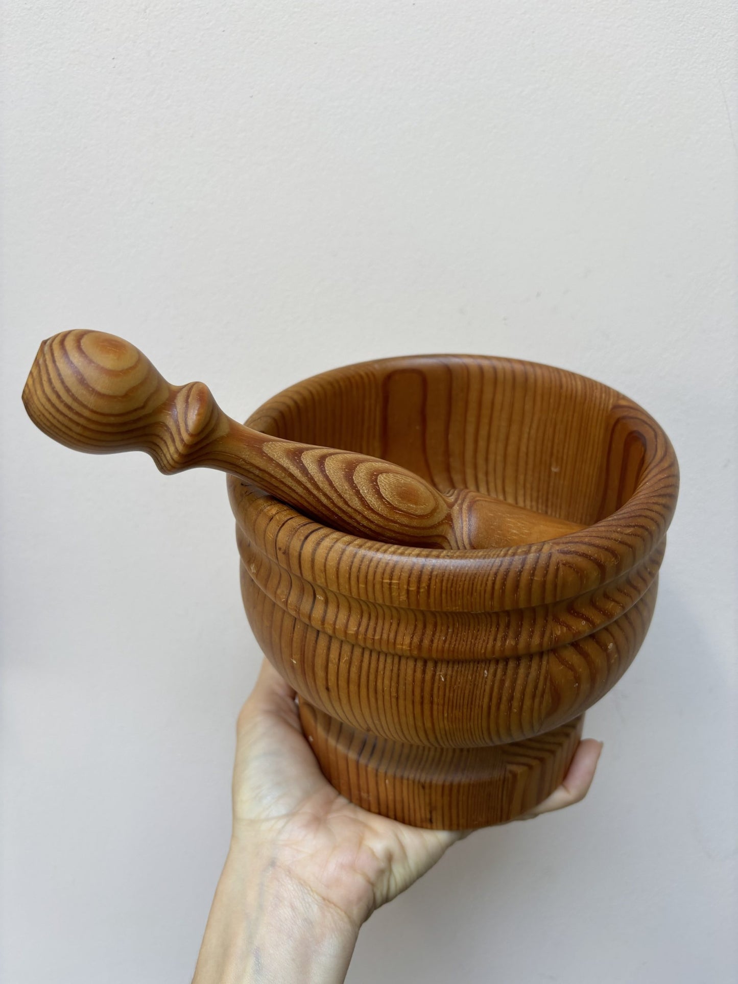 Large vintage French wooden pestle and mortar