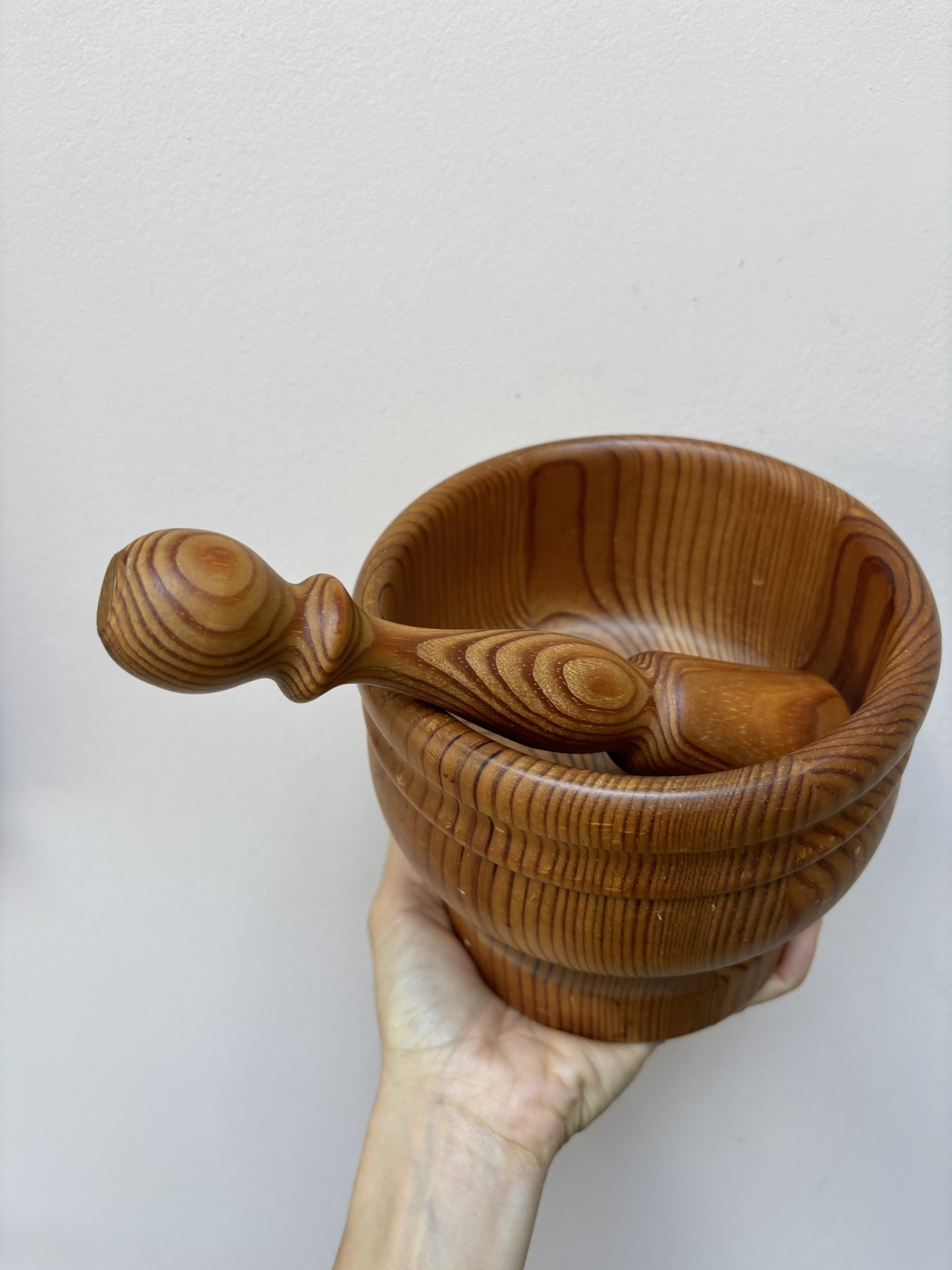 Large vintage French wooden pestle and mortar