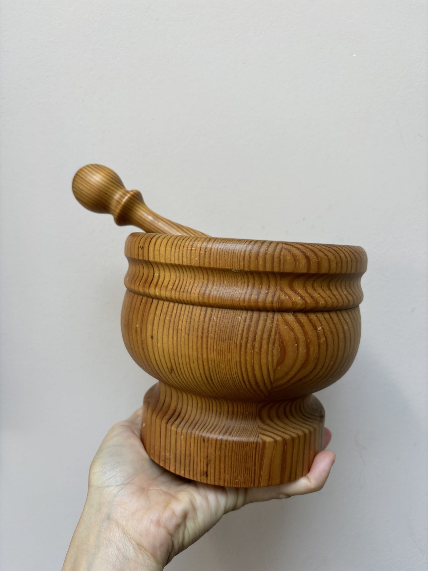 Large vintage French wooden pestle and mortar