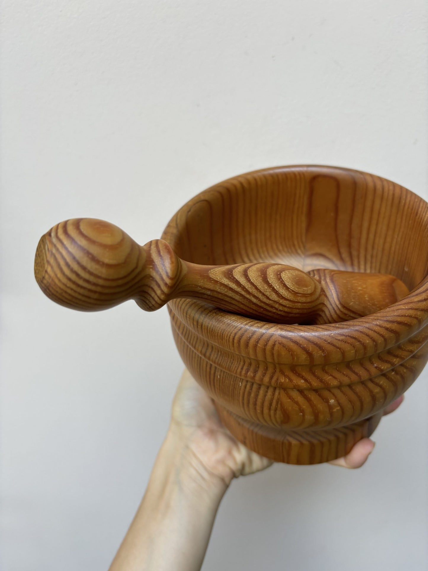 Large vintage French wooden pestle and mortar
