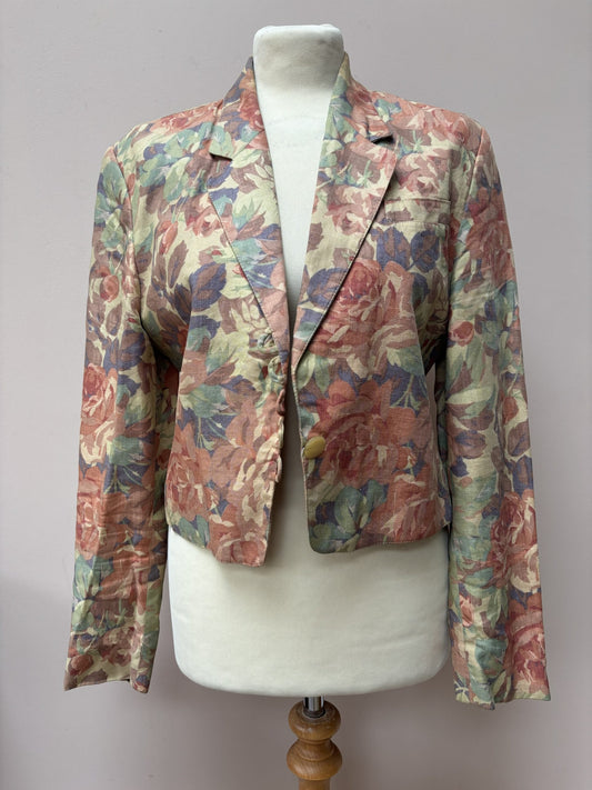 Vintage linen mix floral jacket size 10