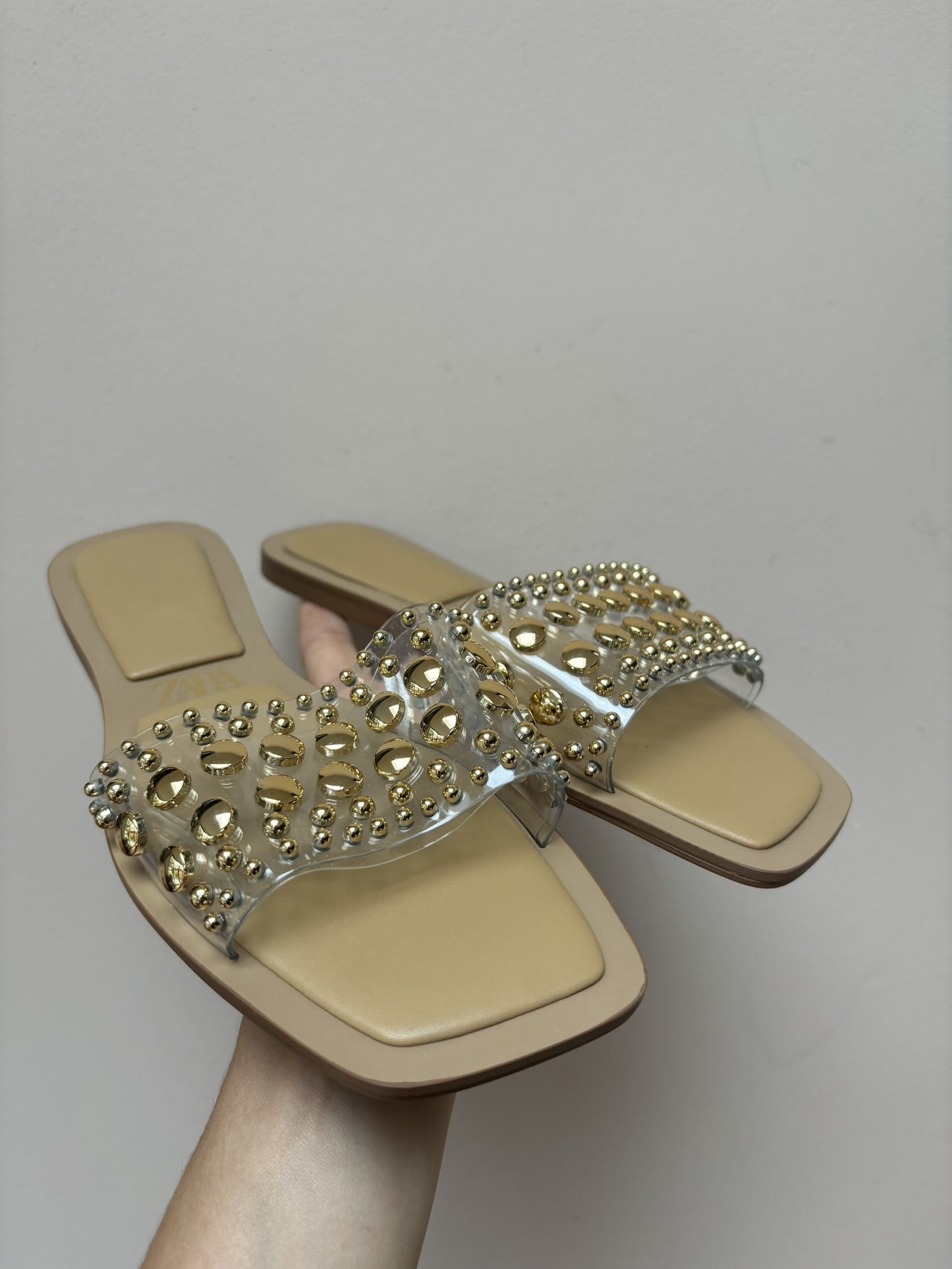 Gold studded flats size UK4