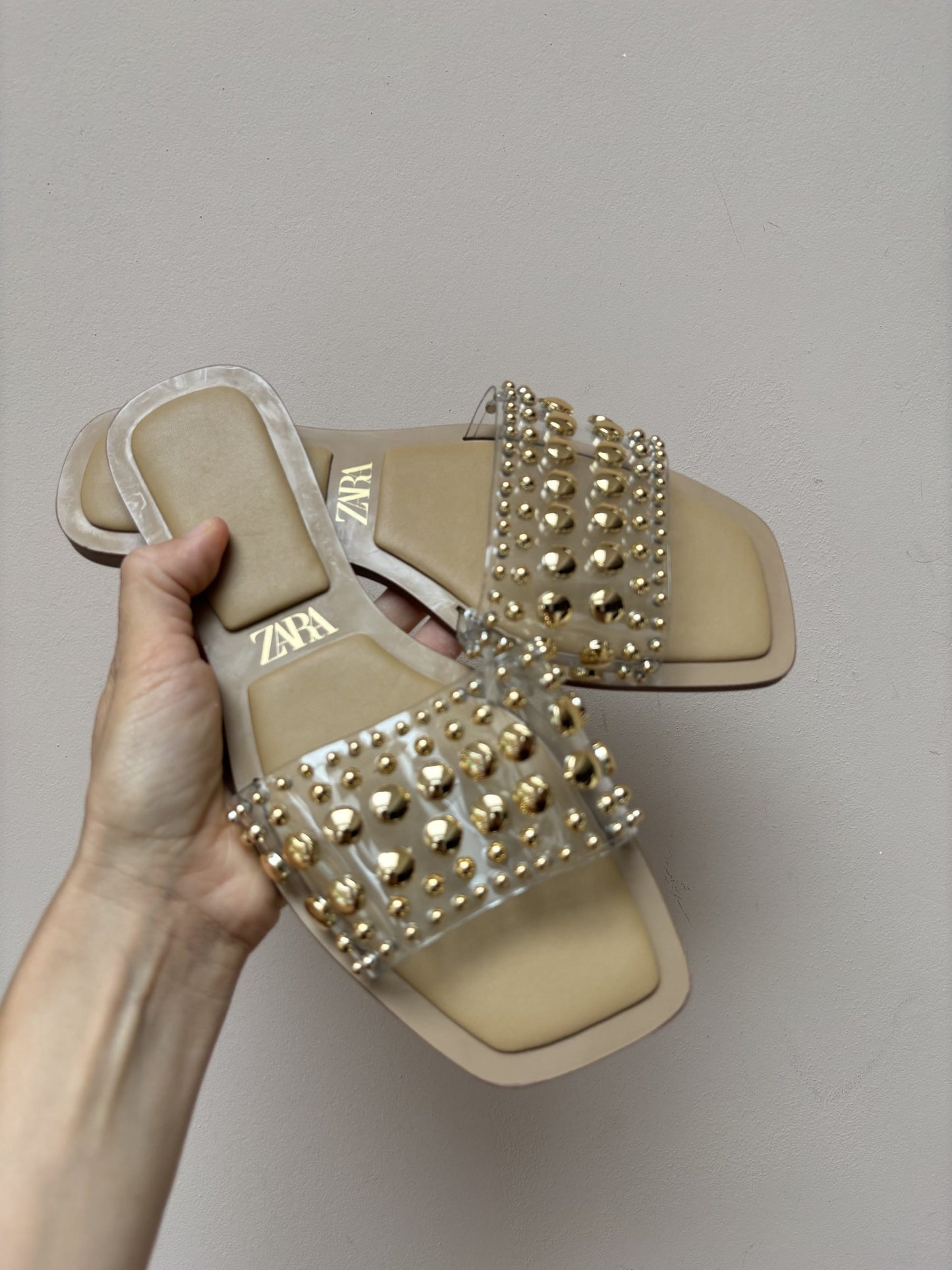 Gold studded flats size UK4