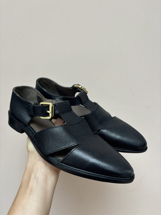 Black leather cut out flats size UK4