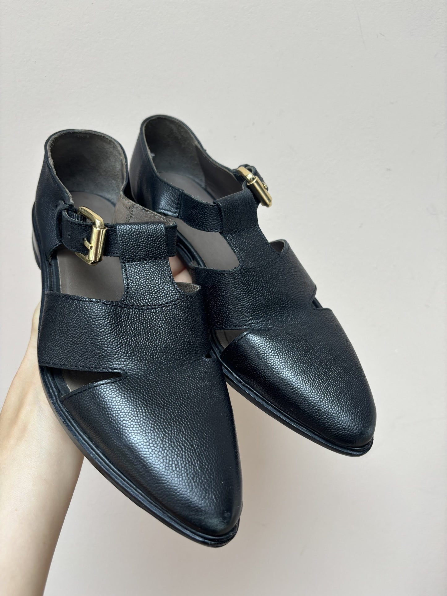 Black leather cut out flats size UK4