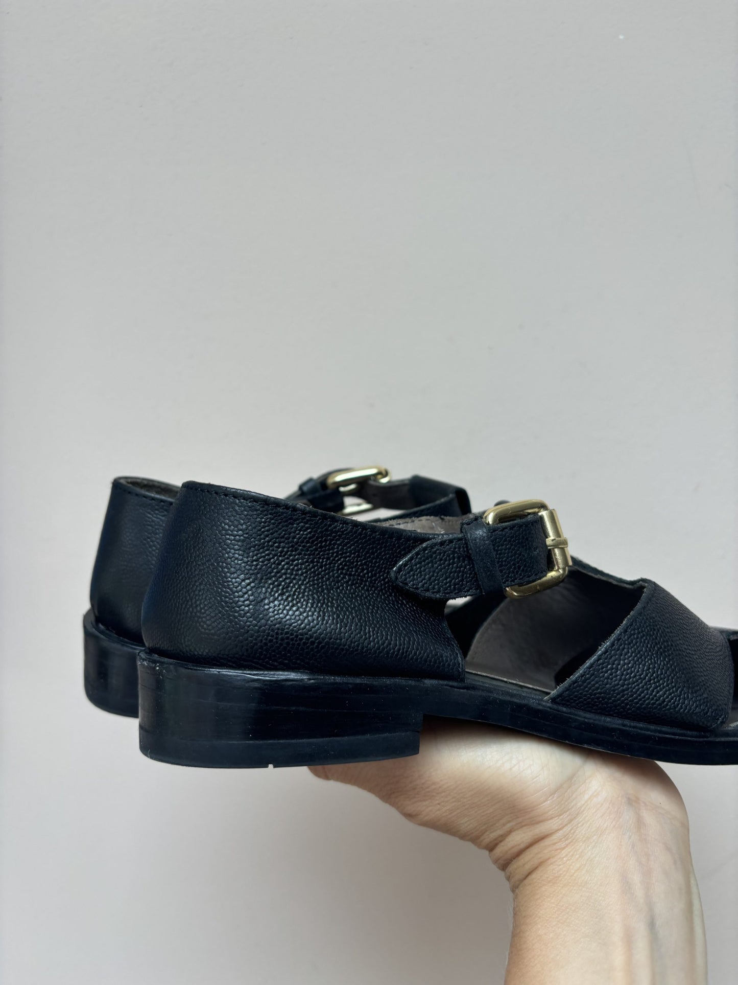 Black leather cut out flats size UK4