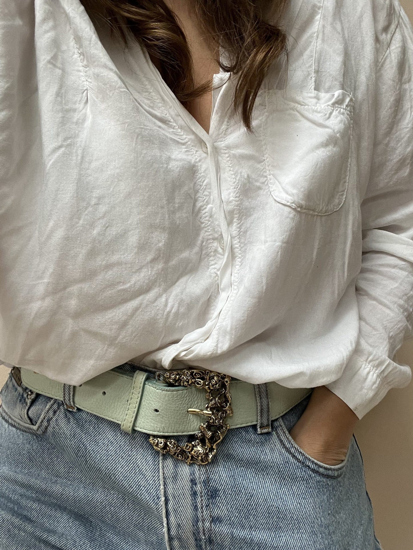 Stunning Roberta Scarpa leather belt in a beautiful pale blue. Size Large