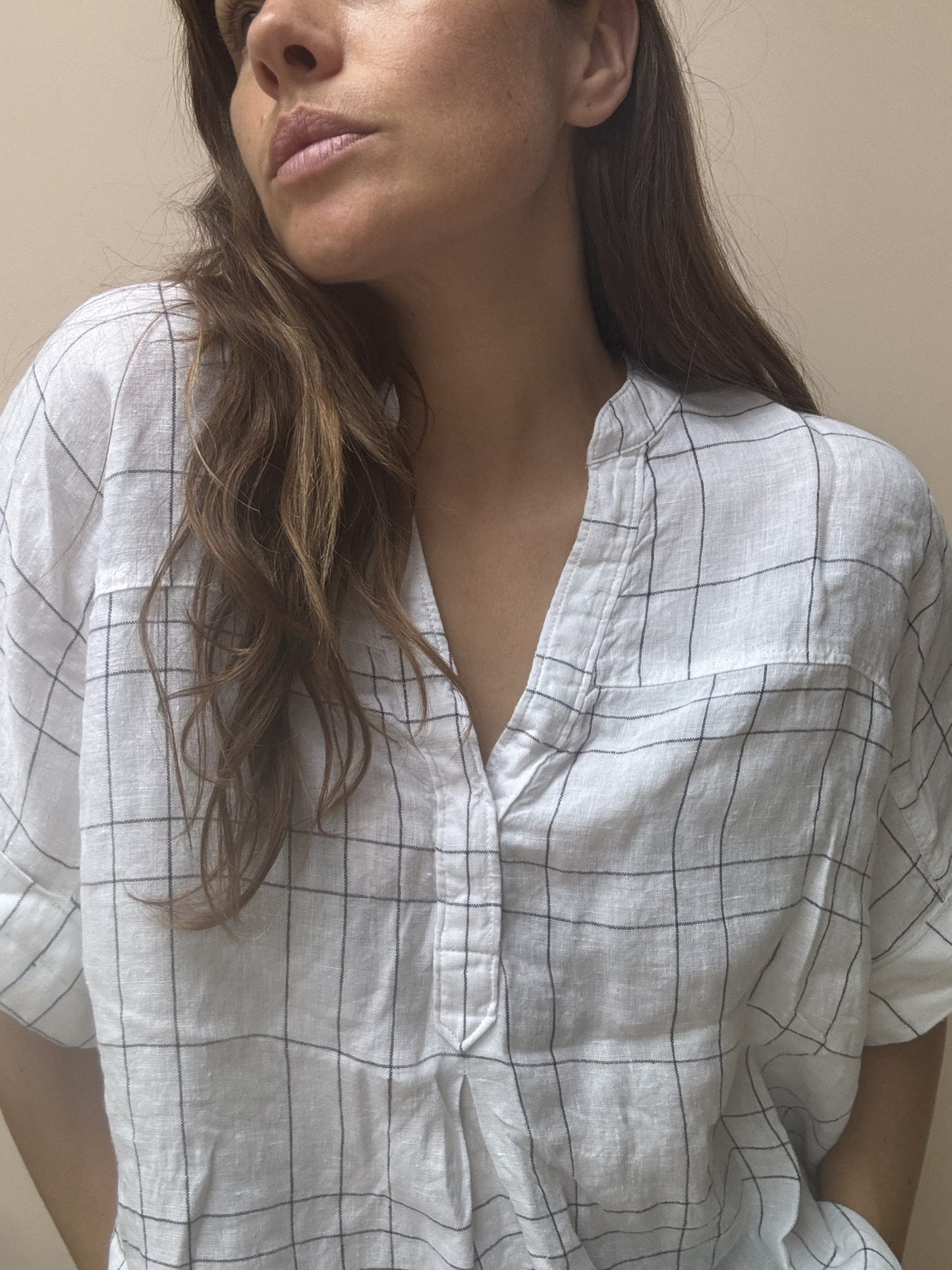 Linen window pane print shirt size UK18