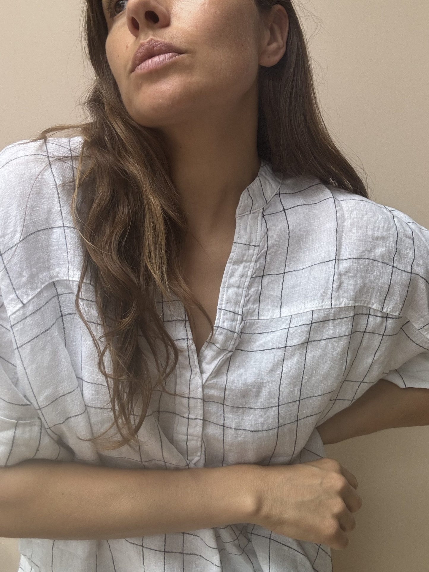 Linen window pane print shirt size UK18