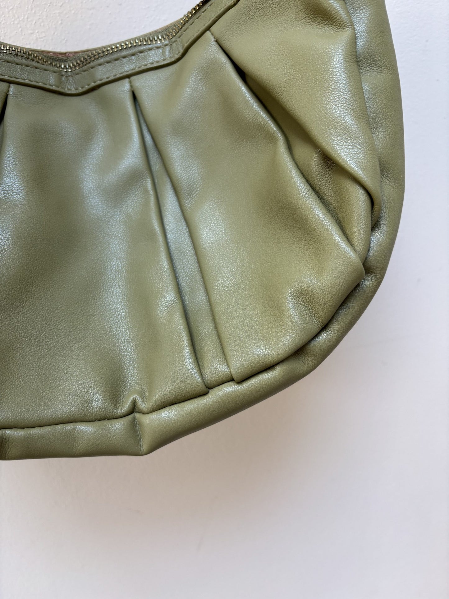 Green faux leather handbag with gold chain strap